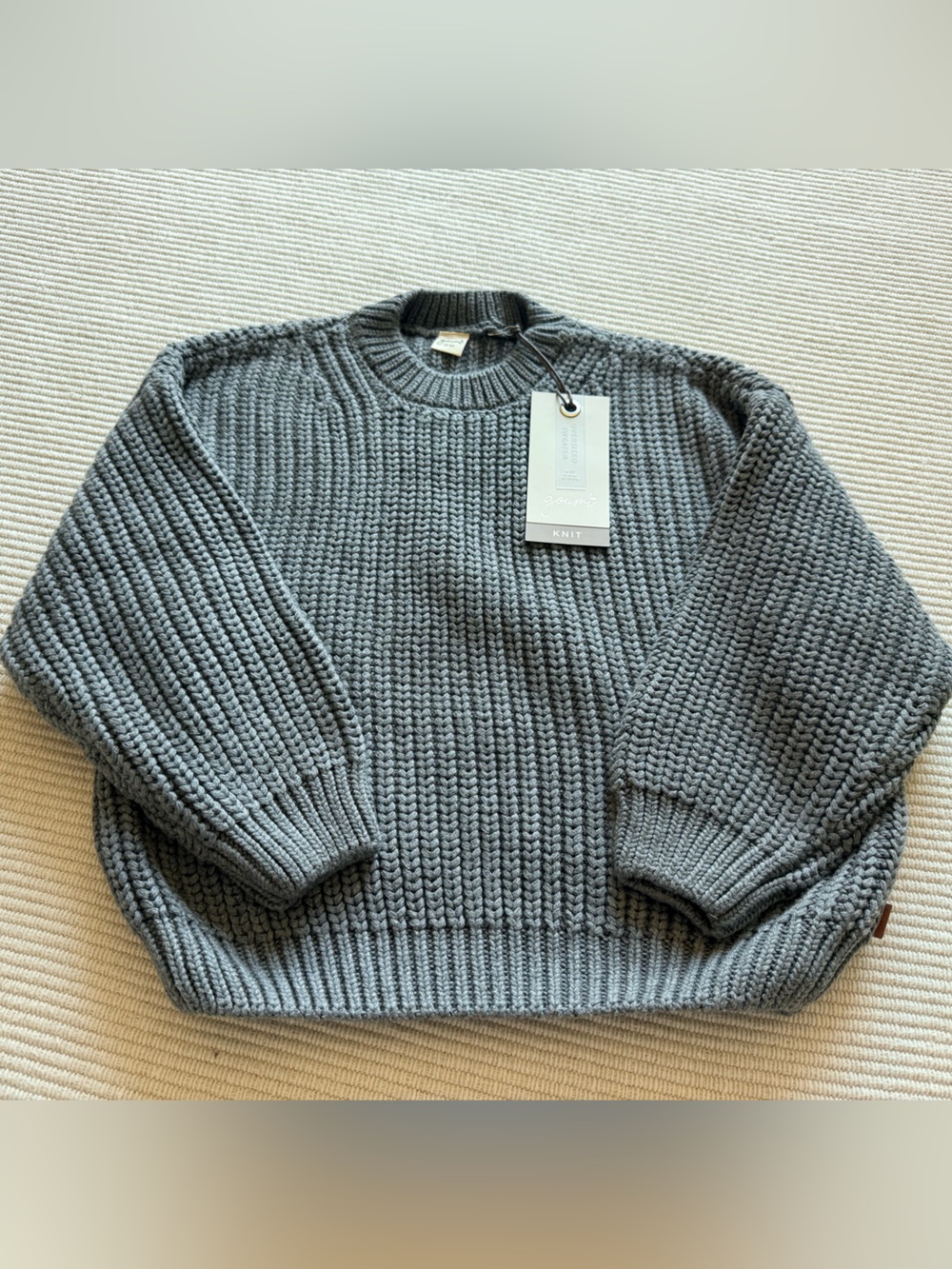 Goumi Gray Ribbed Knit Crewneck Sweater